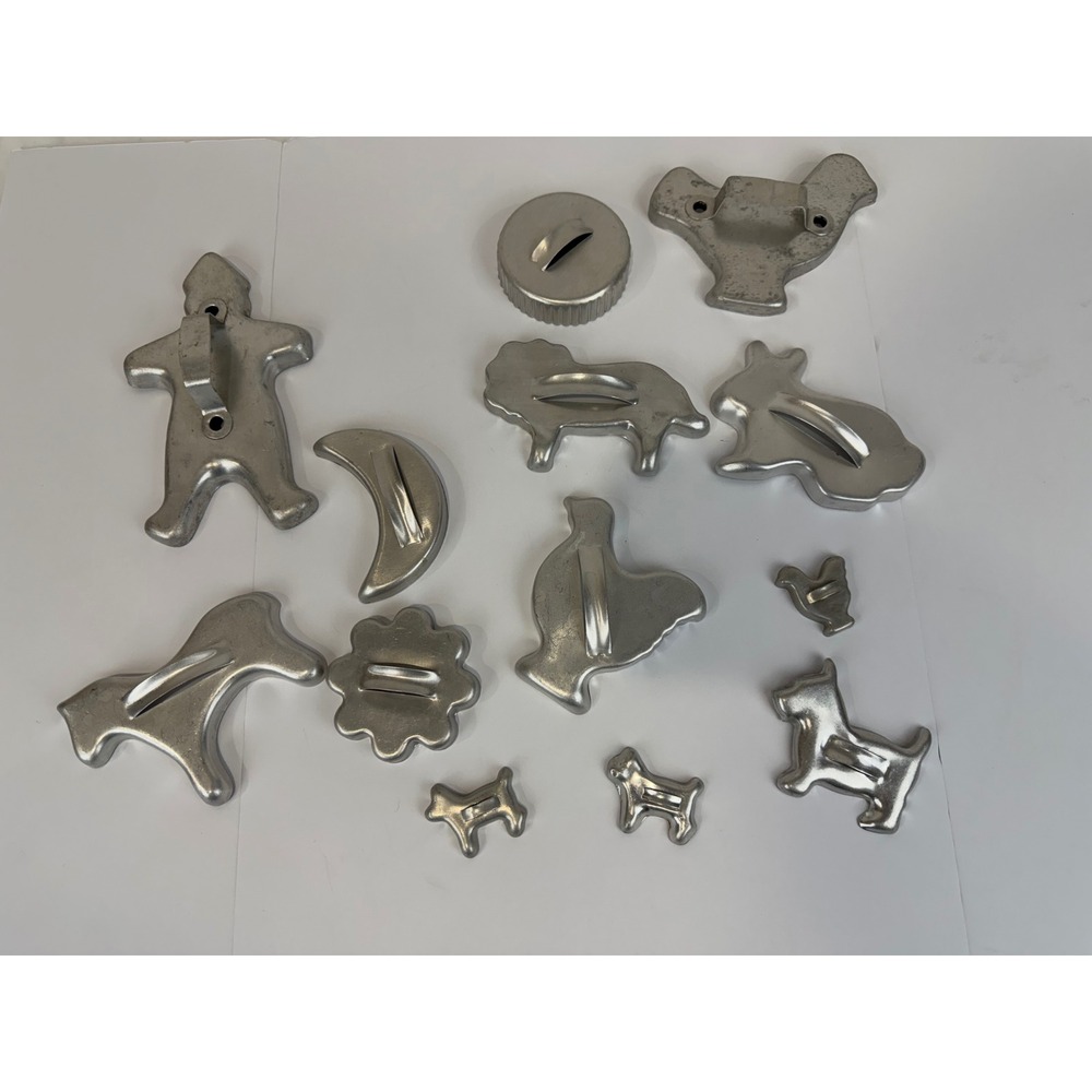 Vintage Mirro Cookie Cutters Lot of 13 Animals Gingerbread Man Horse Rabbit
